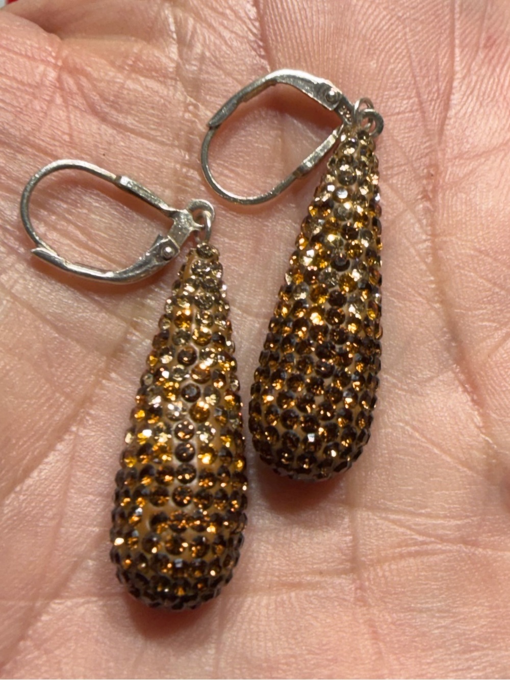 925 Sterling Silver Gold Crystal Teardrop Dangle Earrings